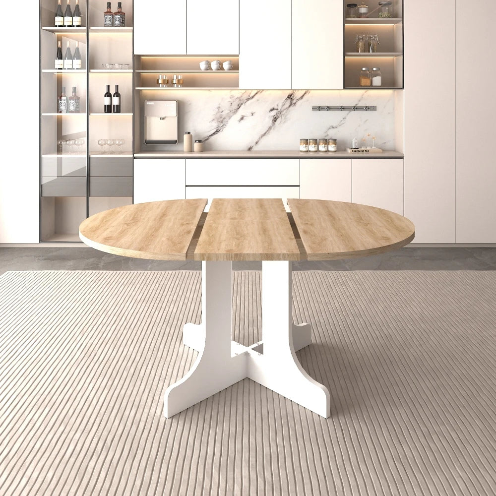 Dining Oval Table with Removable Leaf Trestle X Shaped Base White