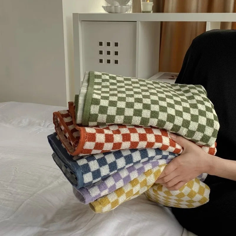 Vintage Plaid Bath Towel Checkerboard