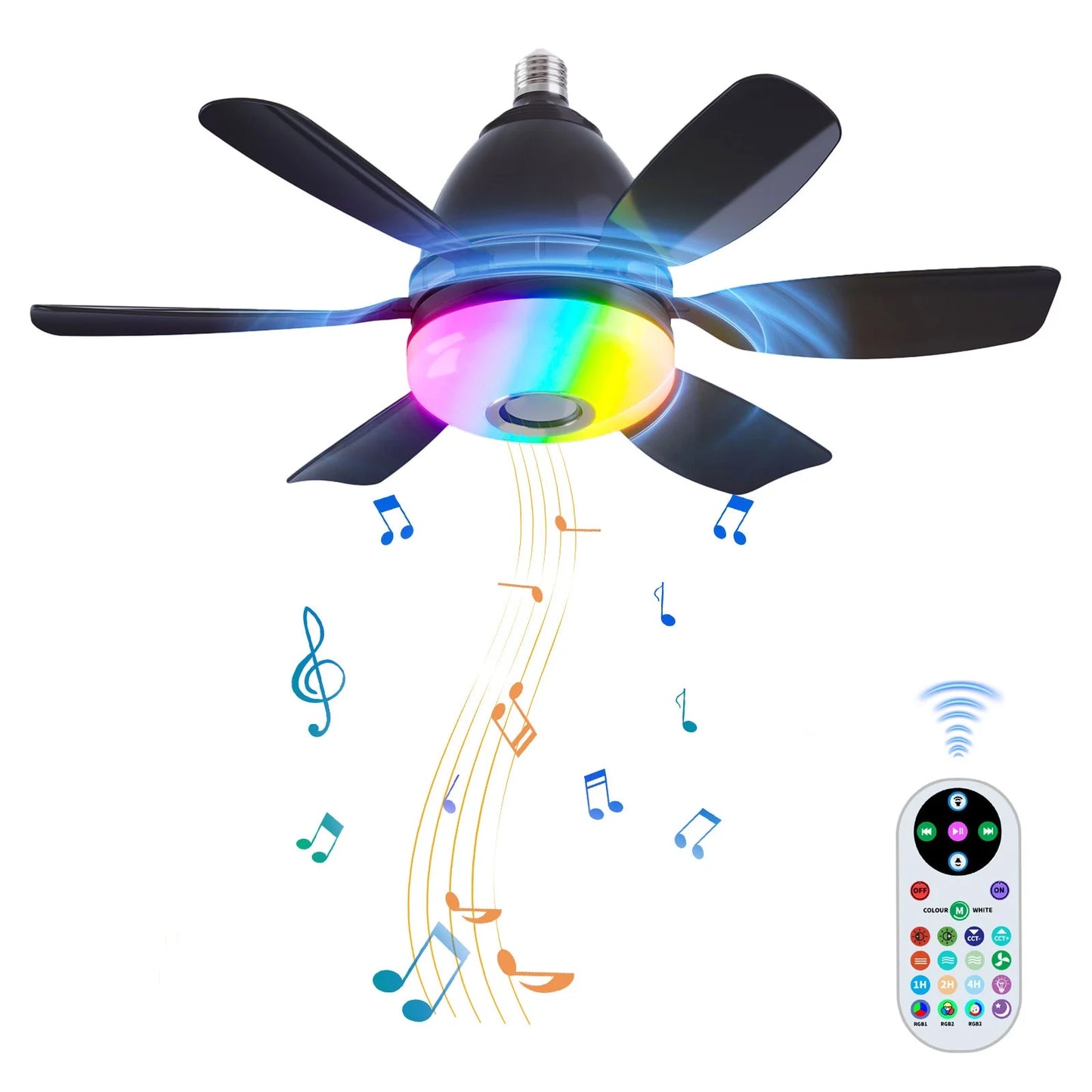 Socket Ceiling Fan RGB Light Bluetooth Speaker with Remote