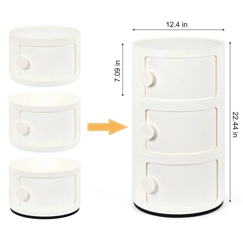 Round Bedside Nightstand Storage Unit