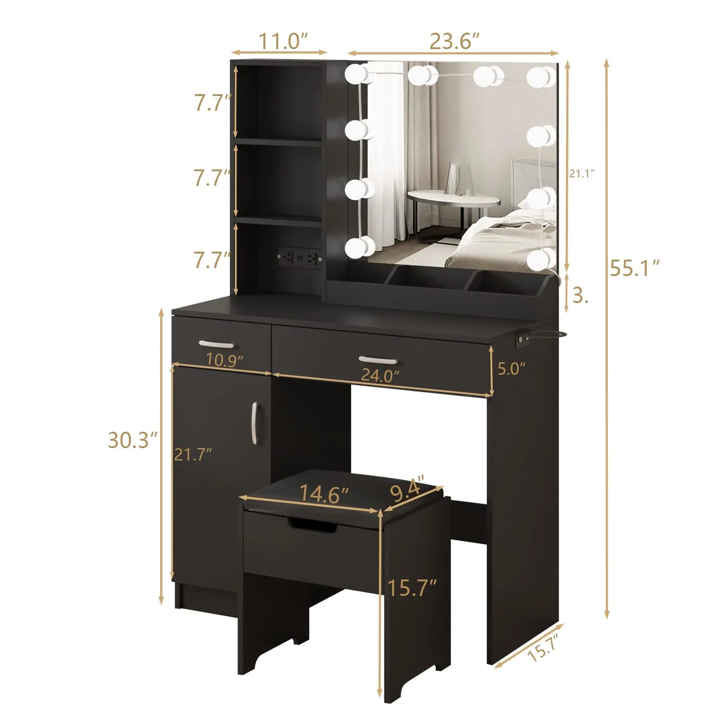 Makeup Vanity Desk w/Mirror Lights