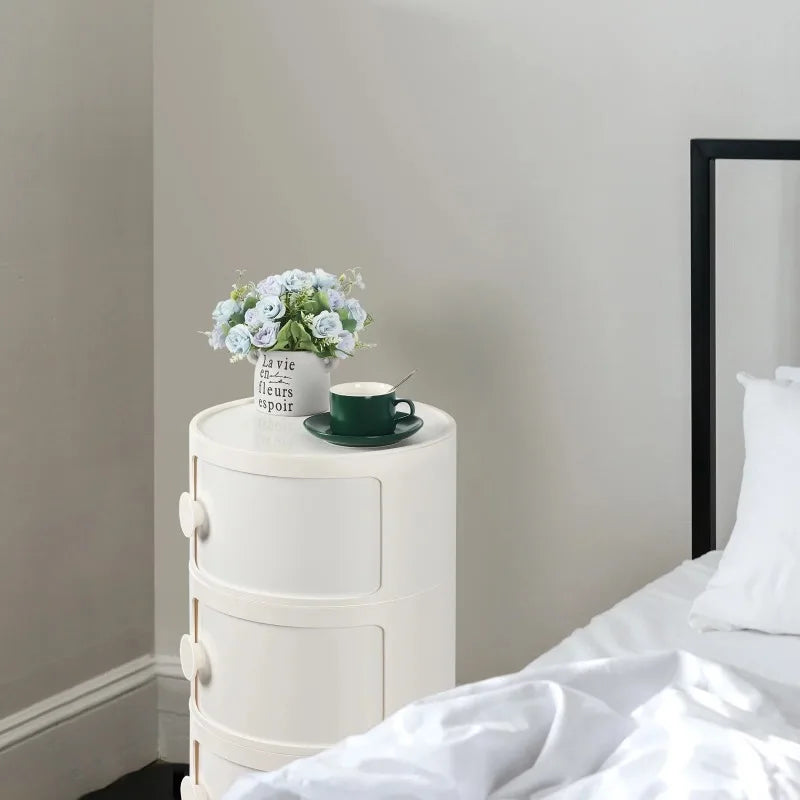 Round Bedside Nightstand Storage Unit