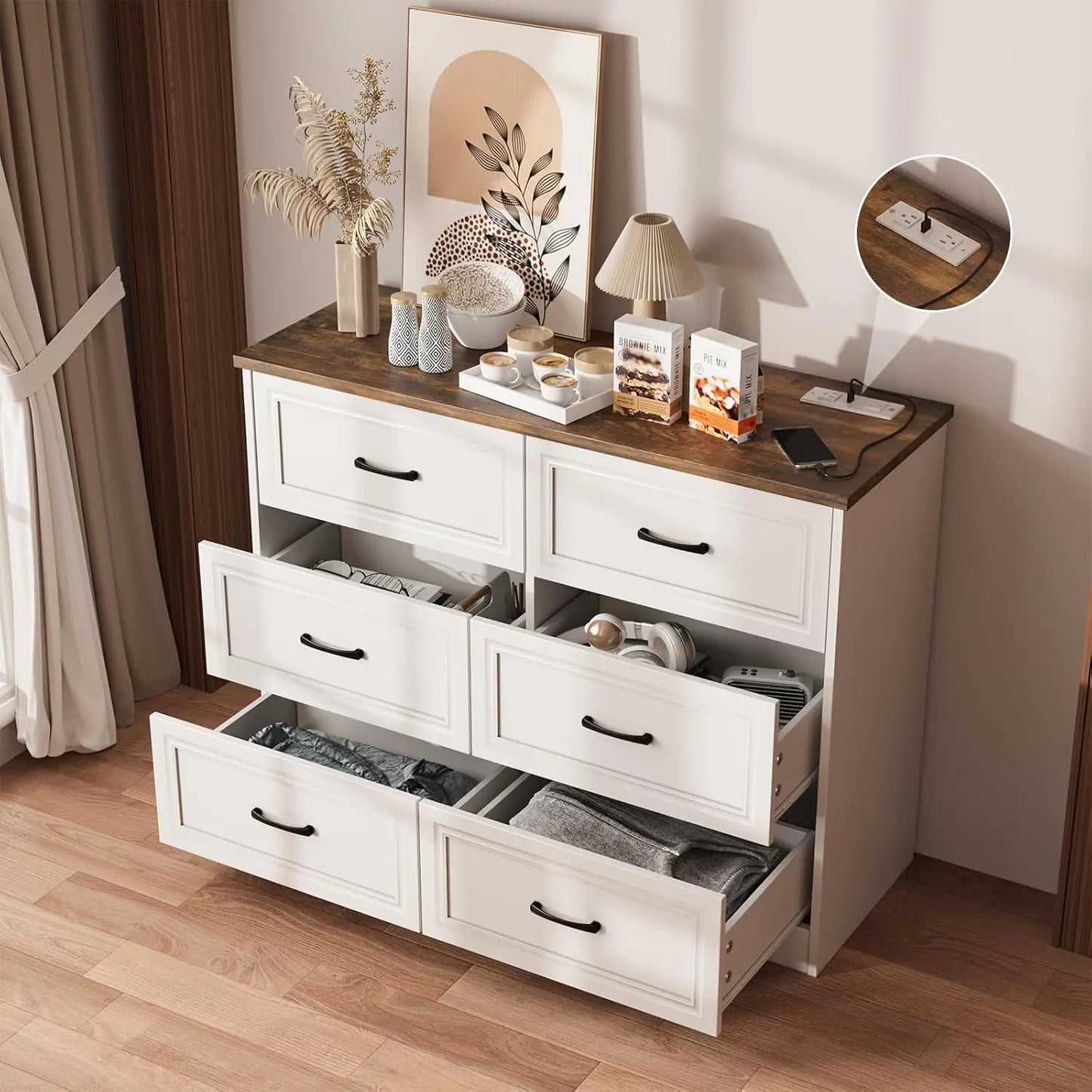 6 Drawer Dresser Organizer with Charging Station