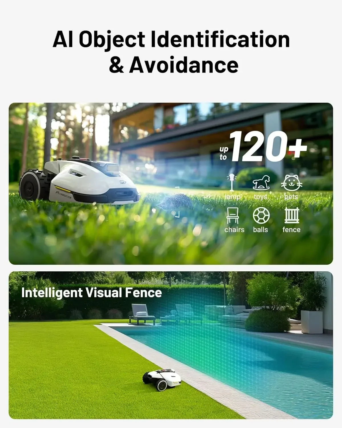 Robot Lawn Mower - Ultrasense AI Vision & RTK Antenna