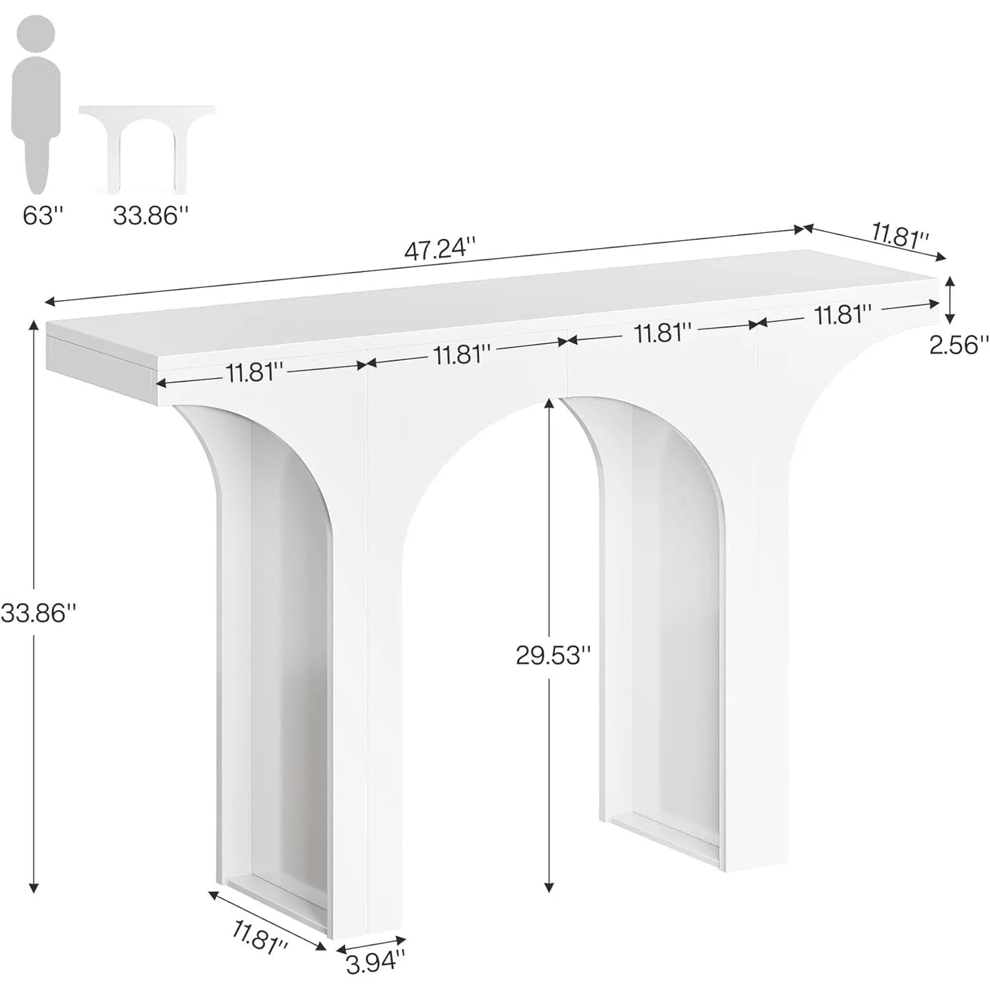 Narrow Sofa Table with Arched Design