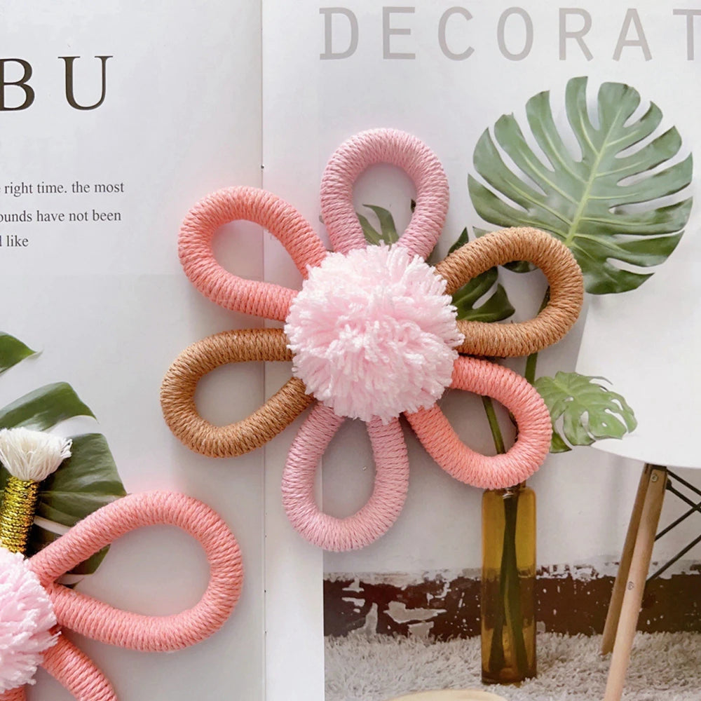 Girls Bedroom Decorations Pink Macrame Butterfly Sunflower Handmade Woven Sunflower
