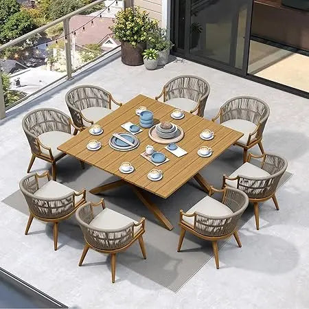 All Weather Wicker Patio Dining Set with Square Aluminum Table