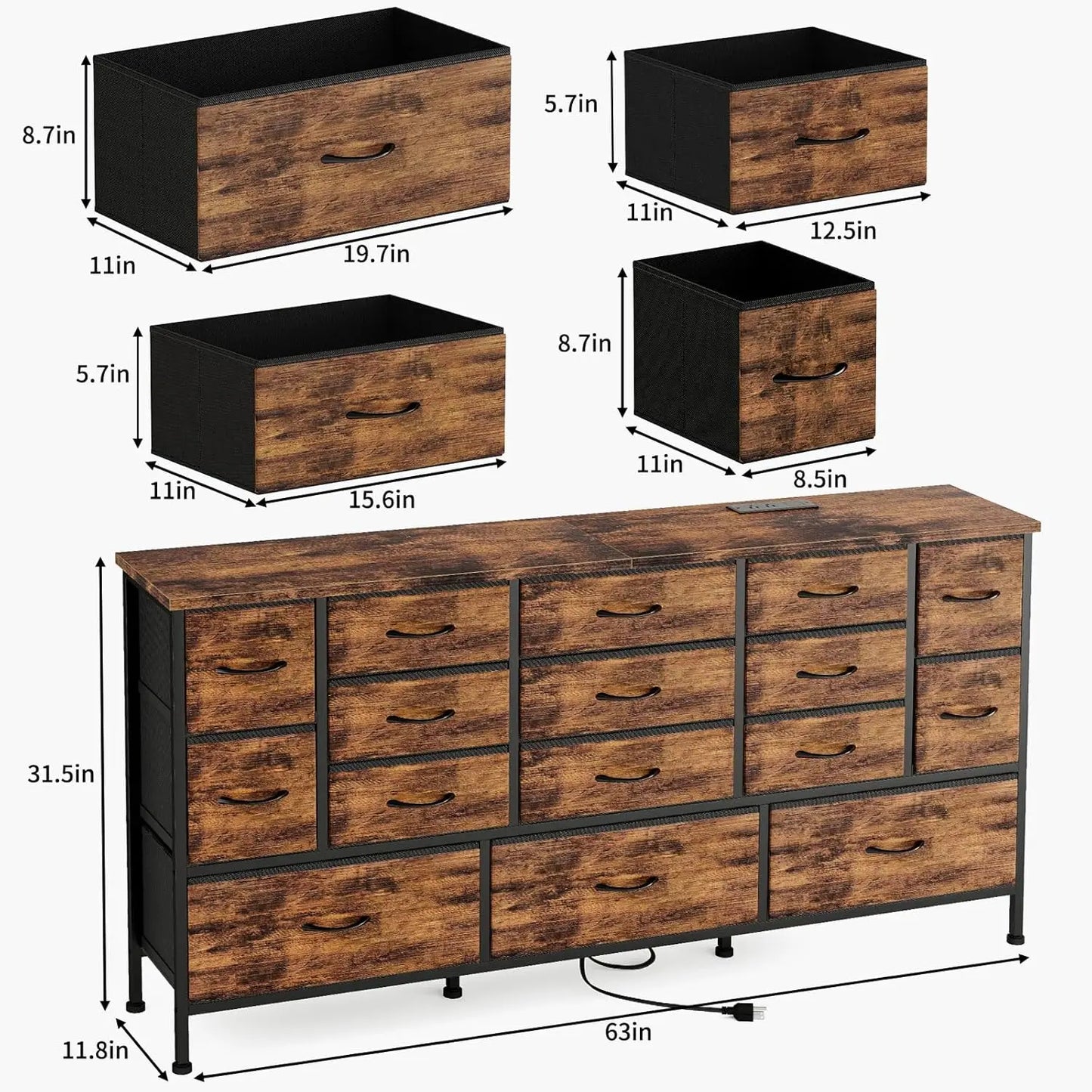 Long Dresser with 16 Large Drawers