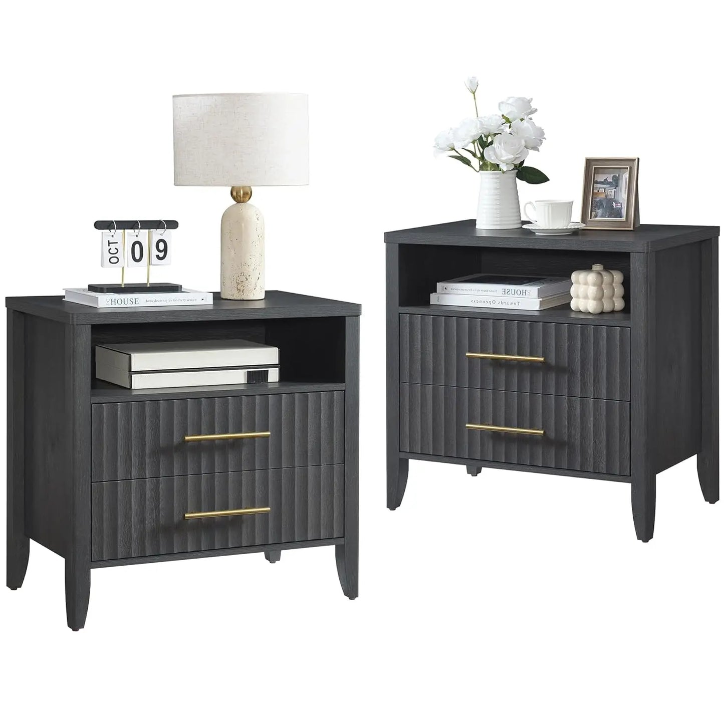 Modern Fluted Queen Nightstand End Table