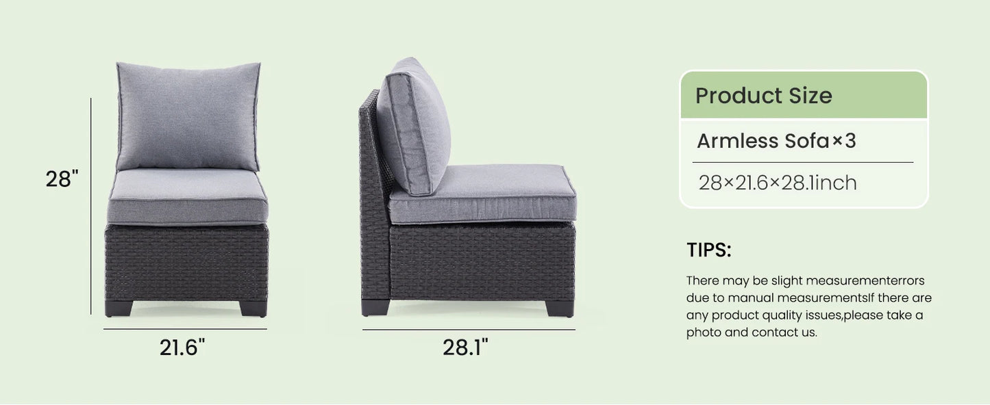 Patio Sectional Sofa Set with Ottoman