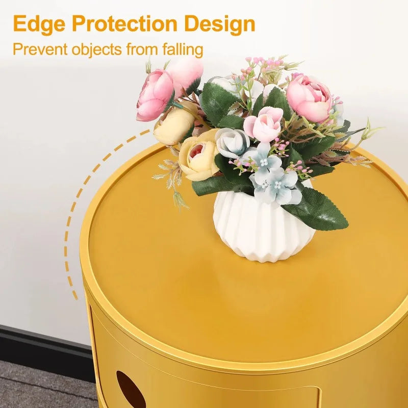 Round Bedside Nightstand Storage Unit
