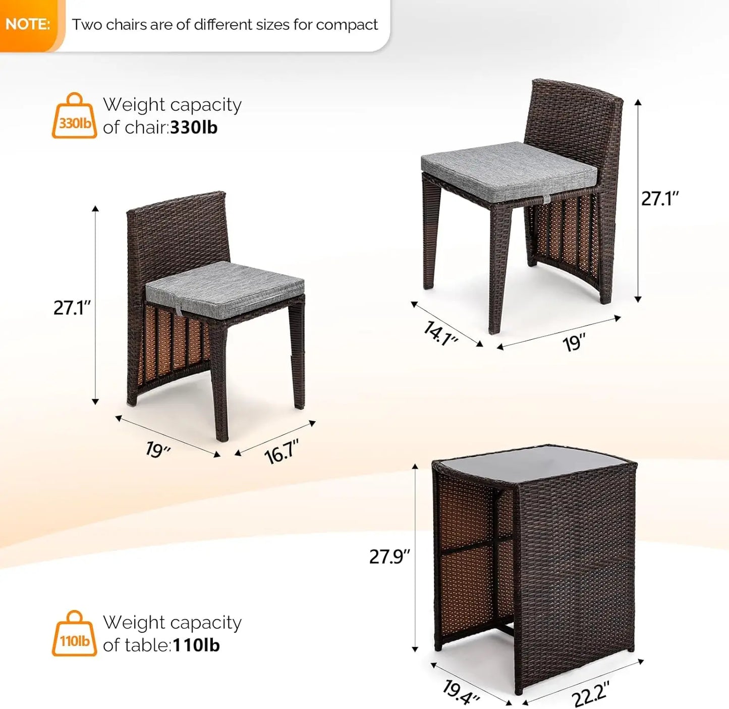 Outdoor Patio Bistro Set with Glass Top Table