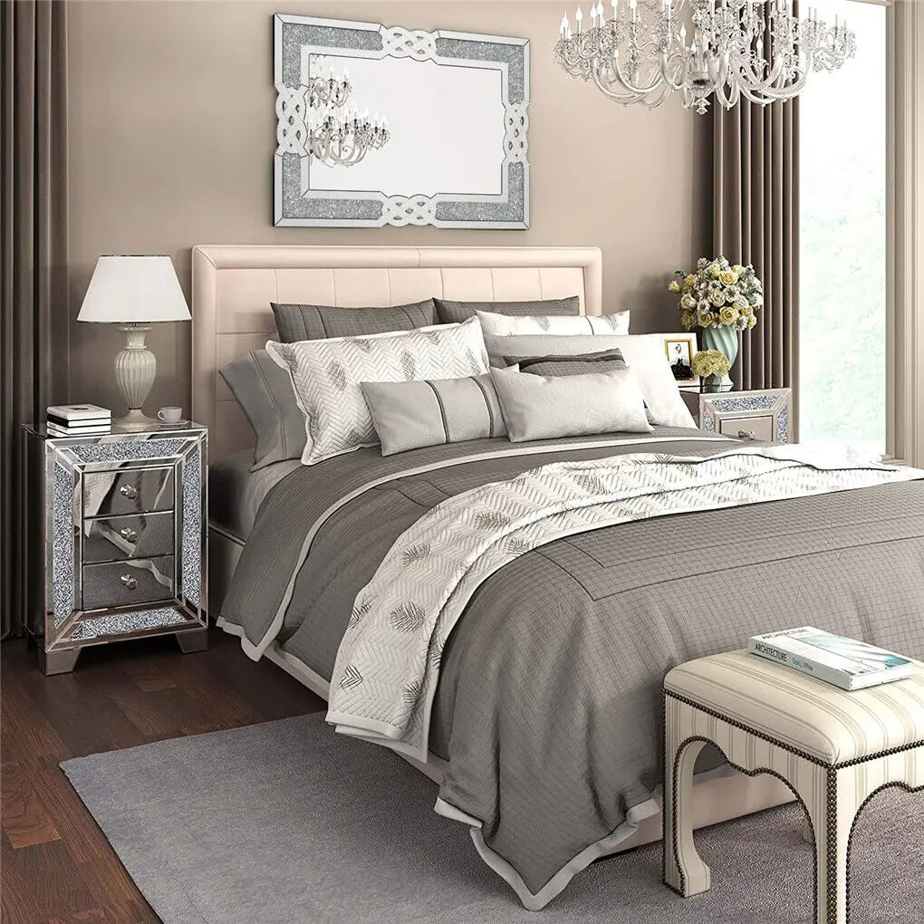 Wall Decorative Silver Crystal Crush Glass Mirror