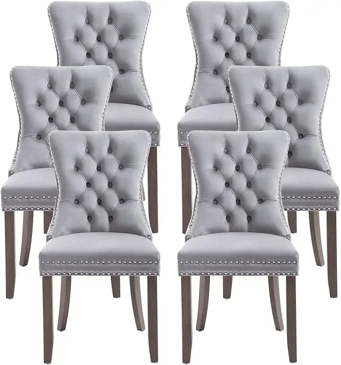 Leather Upholstered Dining Chair with Nailhead Trim and Solid Wood Legs
