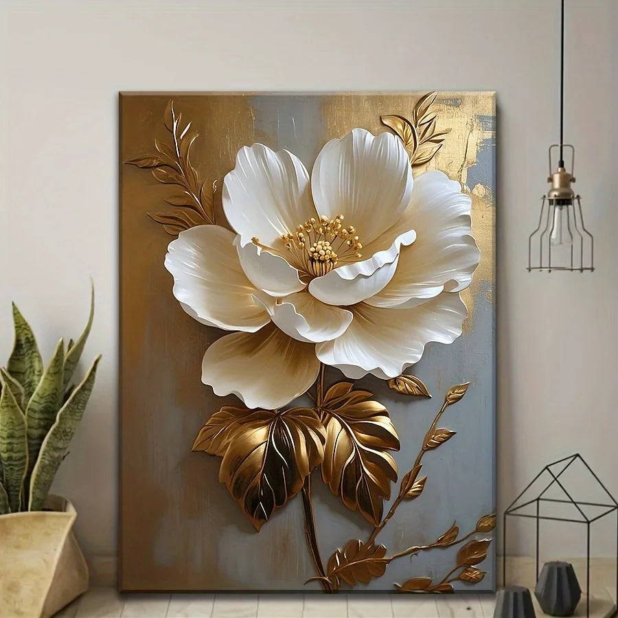 Elegant Vintage Gold and White Floral Canvas