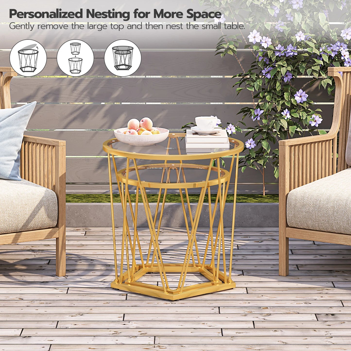 Round End Coffee Table with Metal Frame Glass