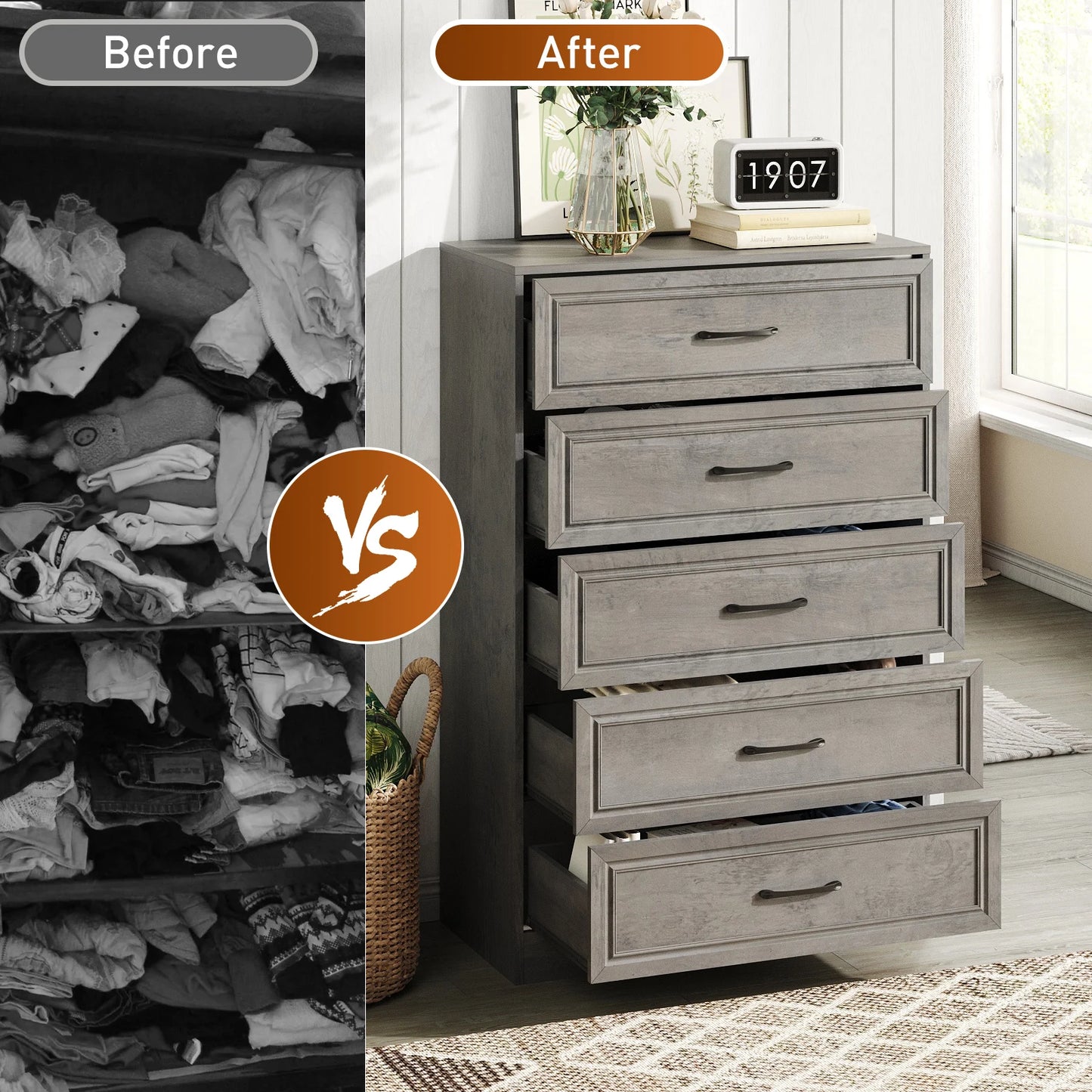 Wooden Chest Drawers with Metal Handles for the Bedroom