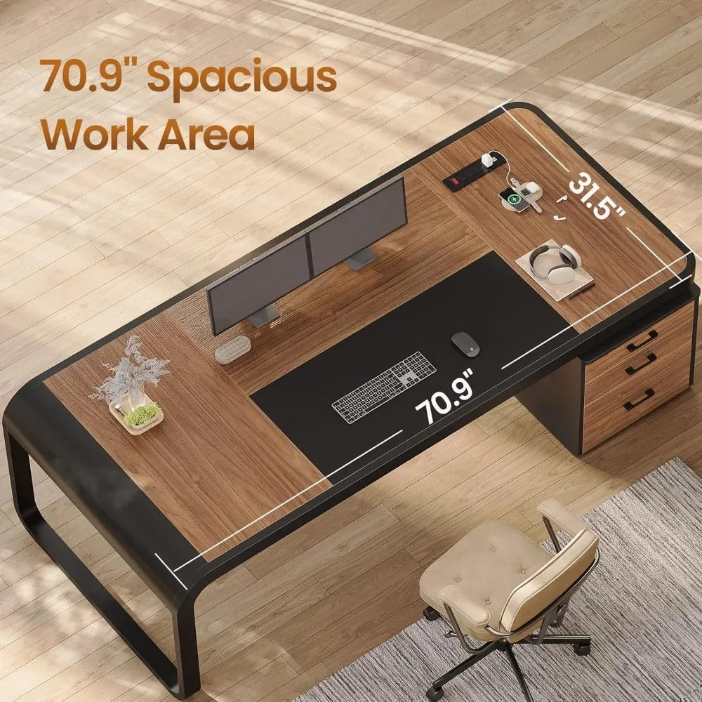 Executive Desk with Drawers and Lateral File Cabinet