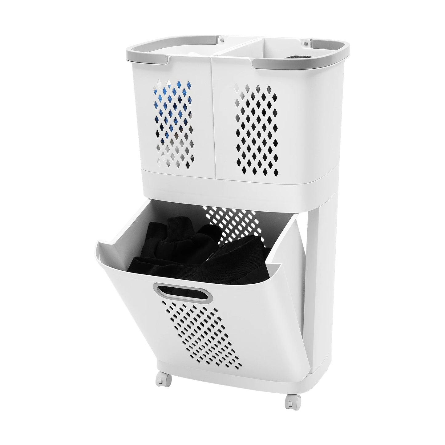 2-Layer Laundry Basket with 4 Universal Wheels Multifunctional