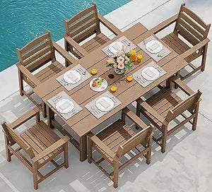 Outdoor Dining Table Set for 7-Piece with Umbrella Hole Cut-Out