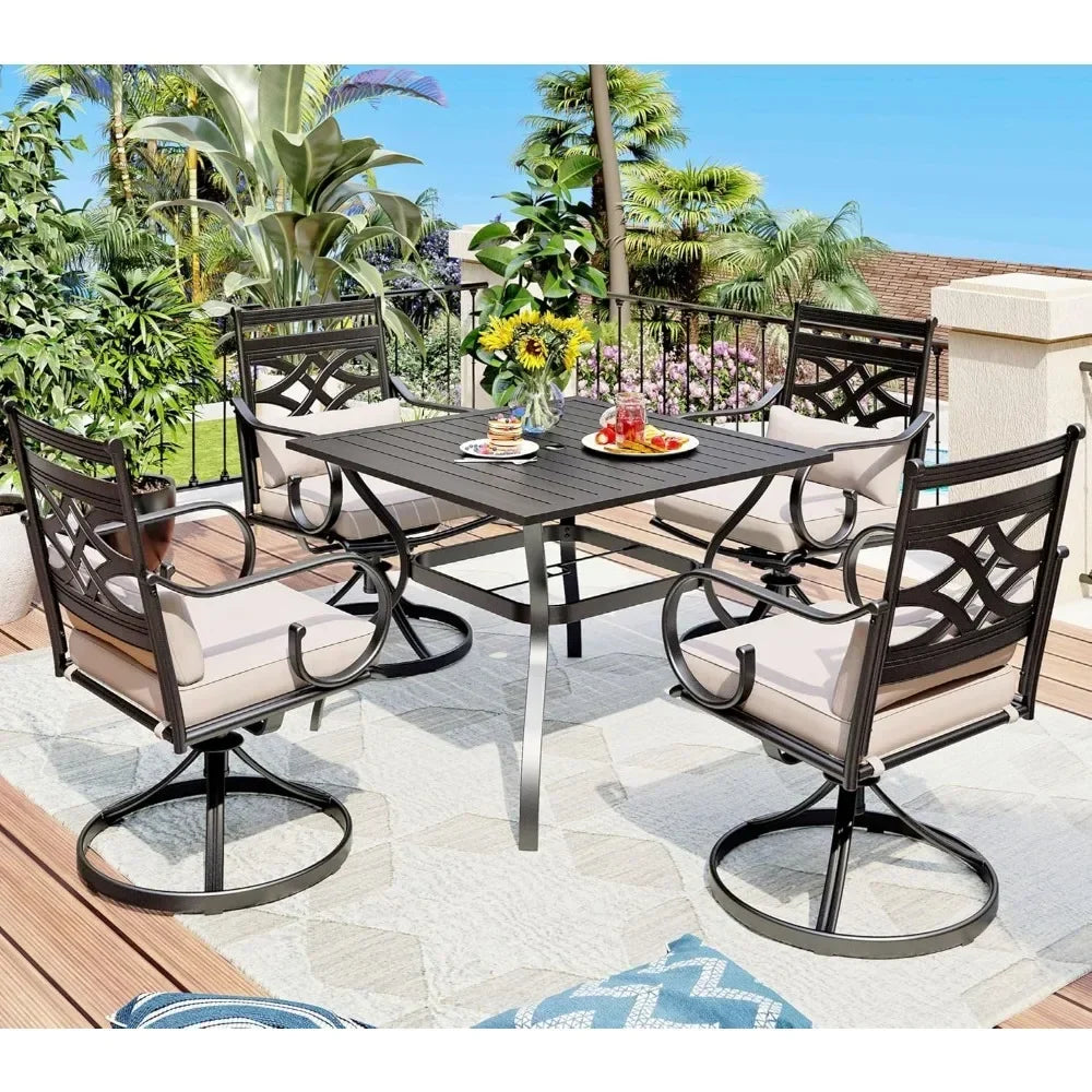 Patio Dining Sets with 4 Swivel Chairs and 1 Square Table