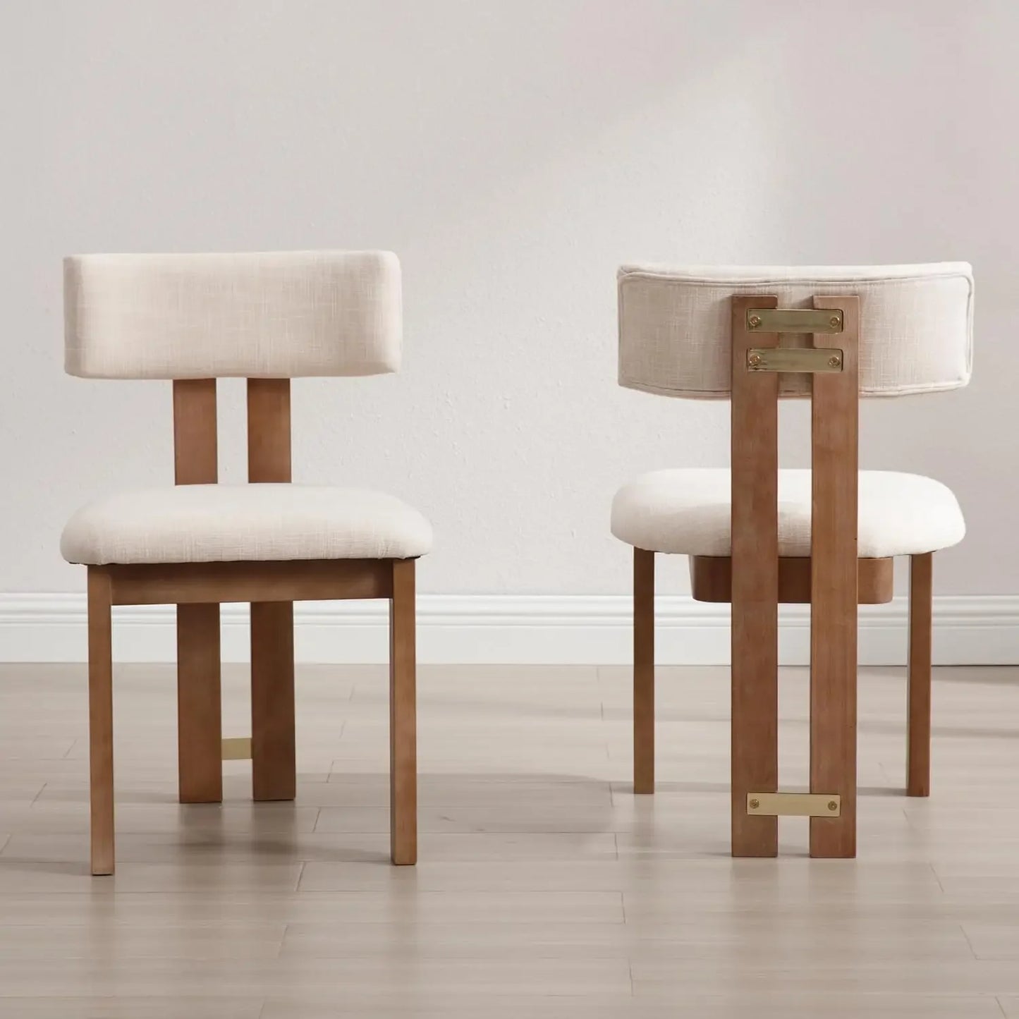 Armless Upholstered Accent Linen Dining Chairs Set with Natural Hardwood Legs