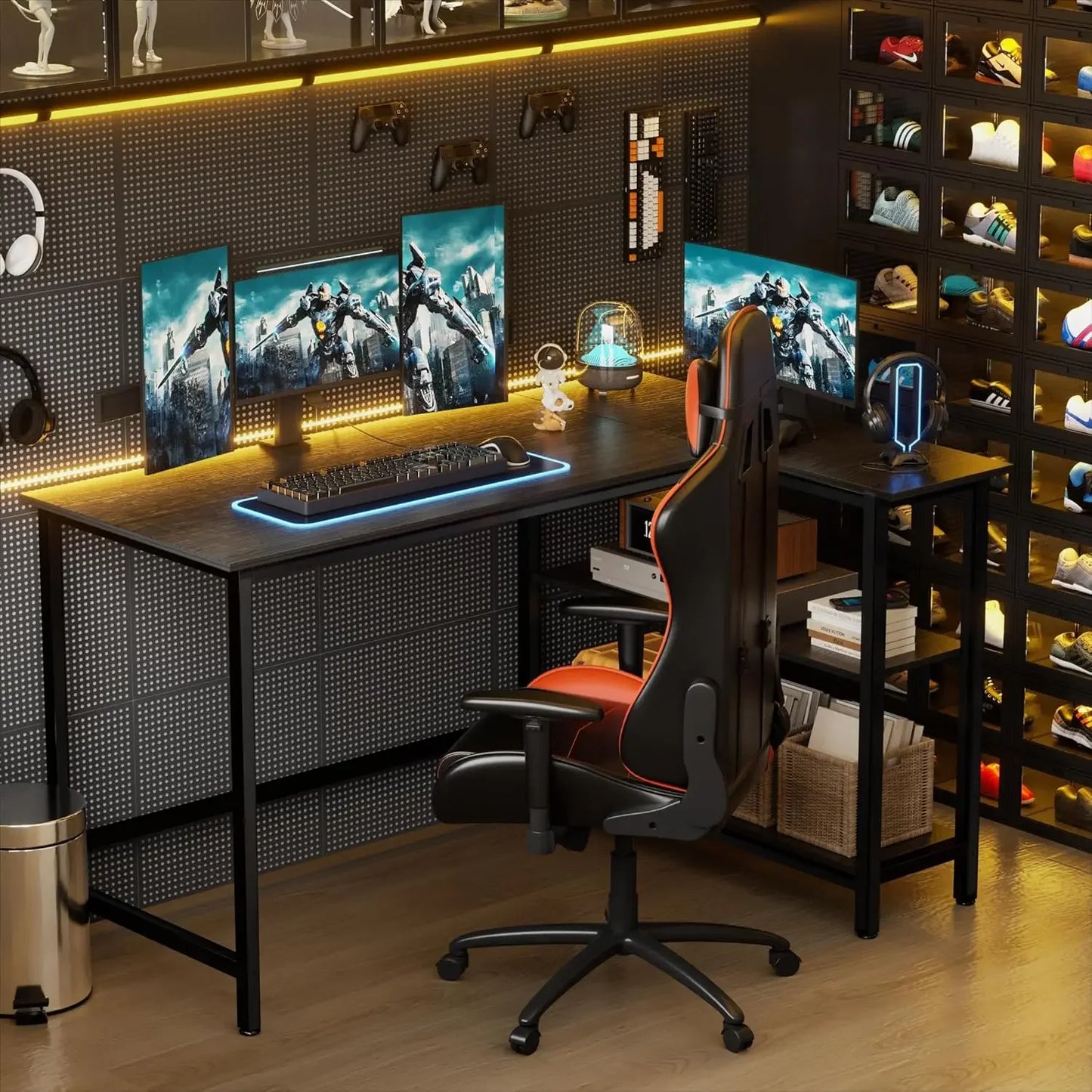Home Office Computer L Shaped Desk with Shelf