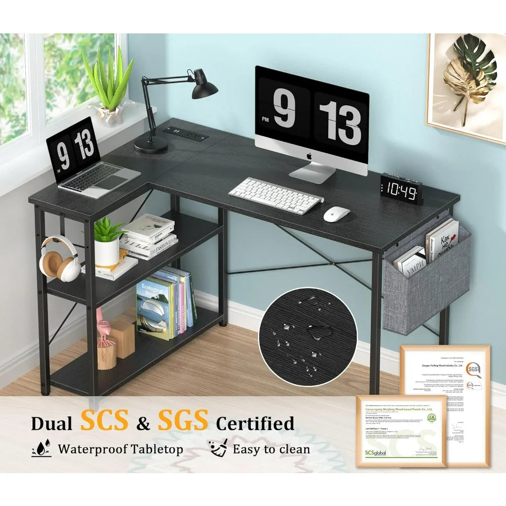 L Shaped Desk with Outlets & USB Ports