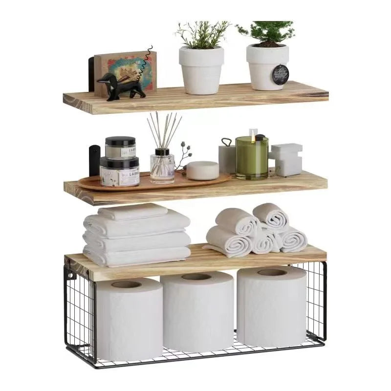 Wood Bathroom Wall Mounted Floating Shelves