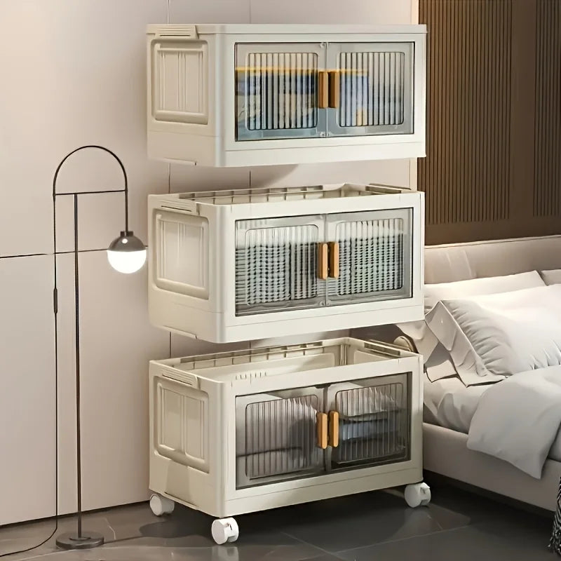 Stackable Practical Storage Cabinet with Doors and Wheels