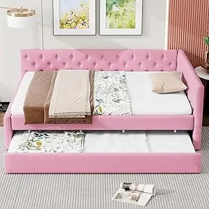 Modern Twin XL Size Daybed with LED Belt and Trundle
