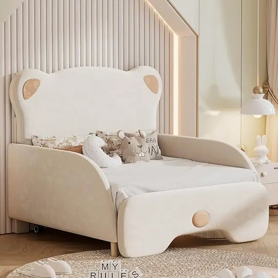 Bear Shaped Headboard Bed Frame Twin XL Size Upholstered Sofa Bed