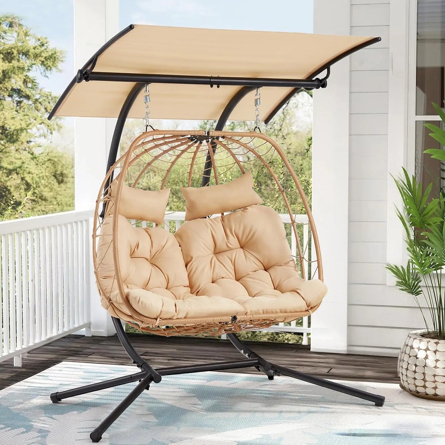 Over Sized Double Egg Chair with Adjustable Canopy