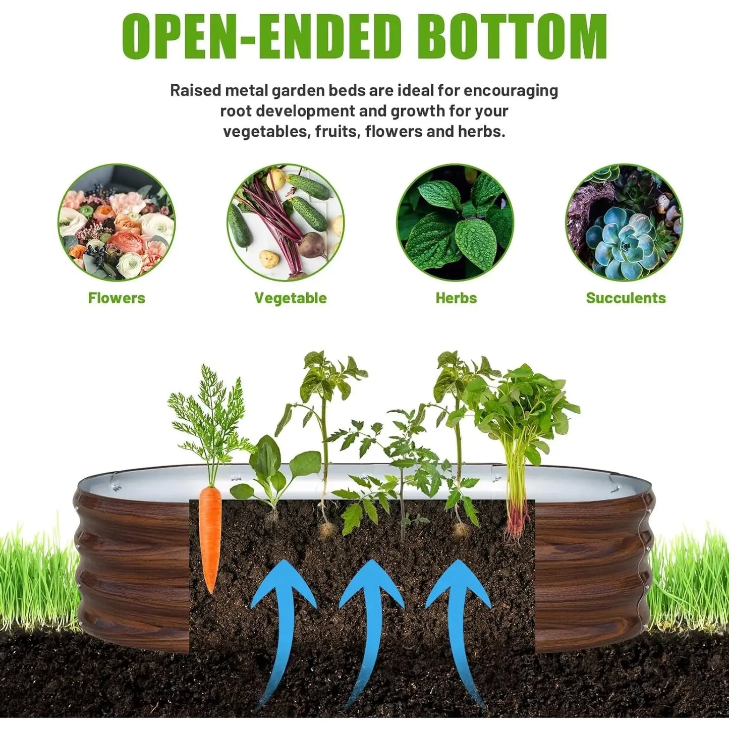 Outdoor Garden Oval Metal Planter Bed Box