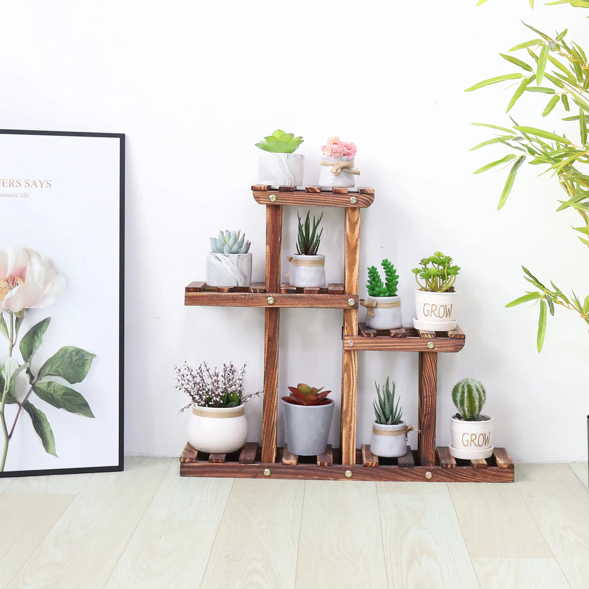 Carbonized Wood Plant Stand Multi Tier Succulent Rack