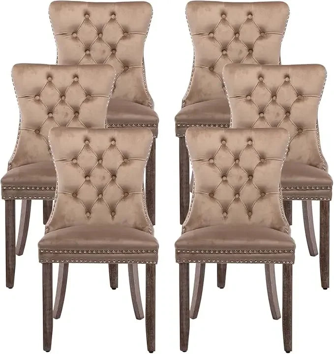 Leather Upholstered Dining Chair with Nailhead Trim and Solid Wood Legs