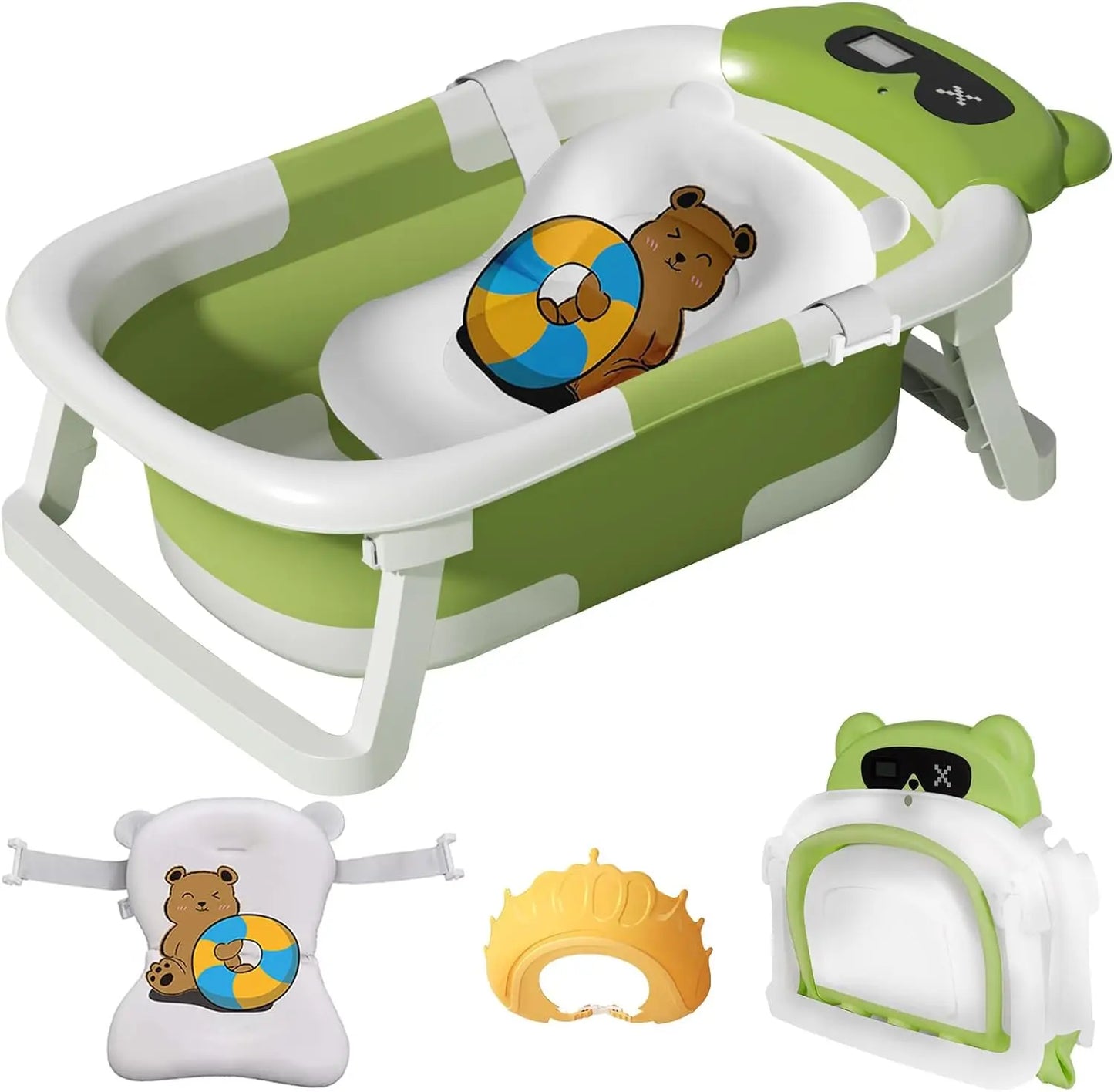 Baby Bathtub Foldable Baby Bathtub with Thermometer and Floating Cushion