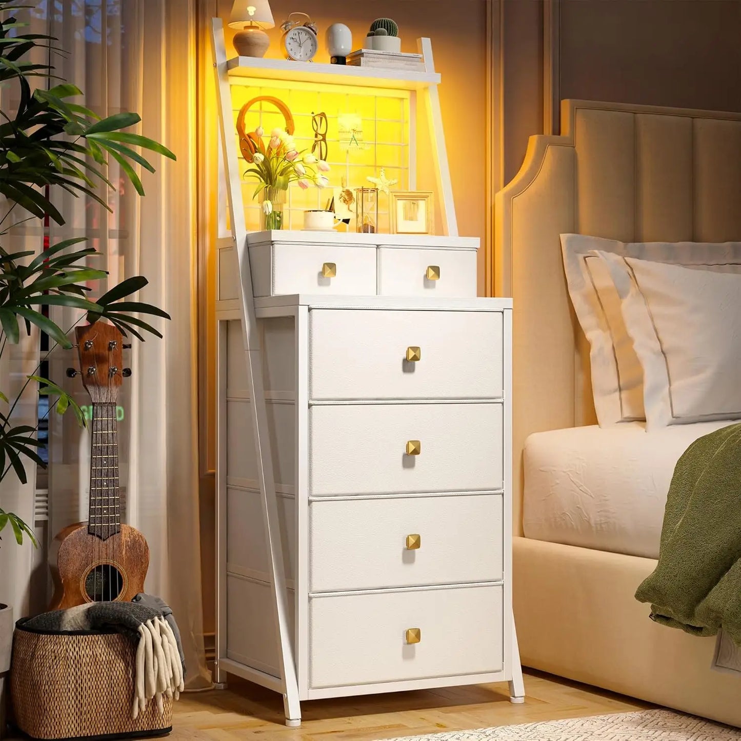 Vertical Dresser for Bedroom with LED Lights