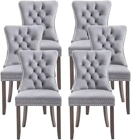 Upholstered Velvet Dining Chairs Set with Ring Pull Trim and Button Back