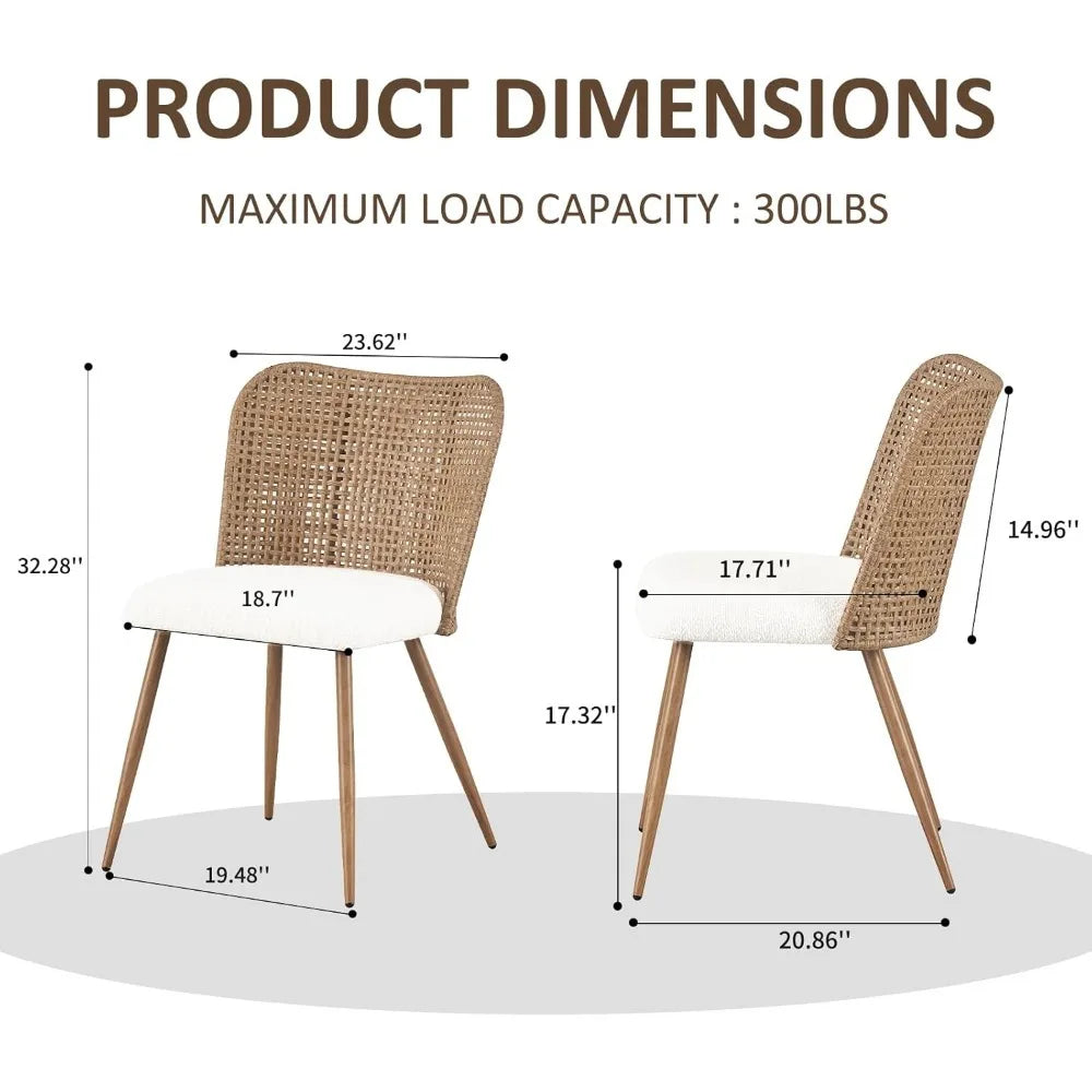 Modern Upholstered Rattan Dining Chairs with Full PE Cane Back and Metal Legs