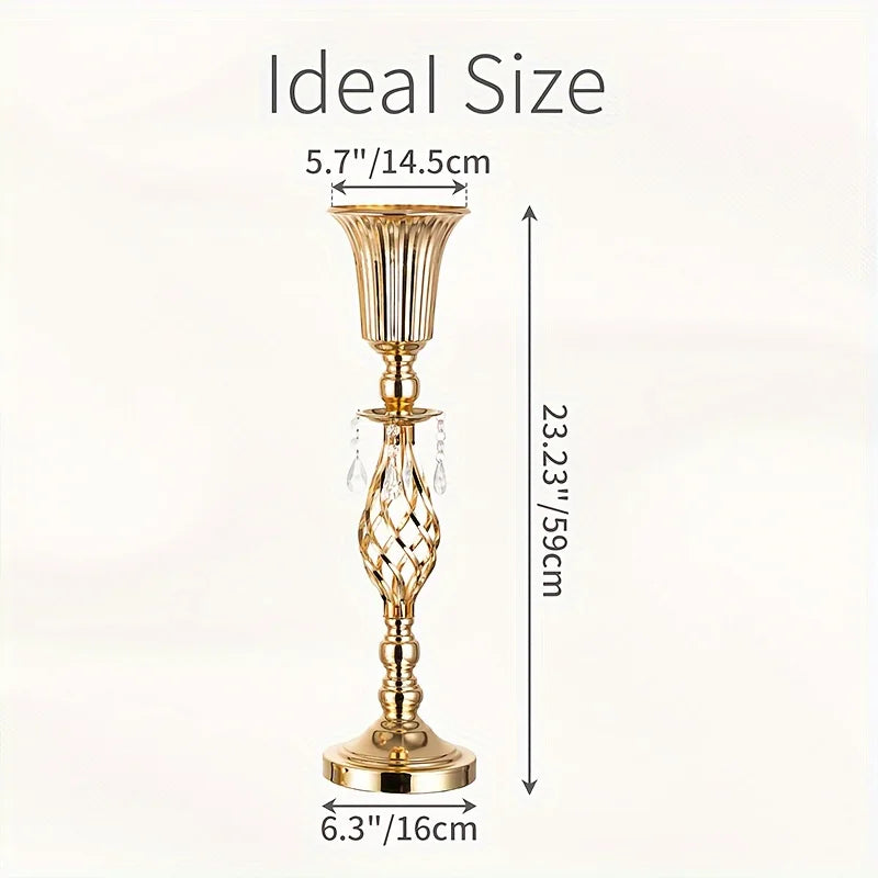 Gold Tall Vase with Crystal Chandelier