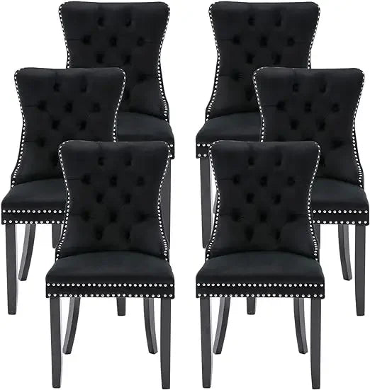 Upholstered Velvet Dining Chairs Set with Ring Pull Trim and Button Back