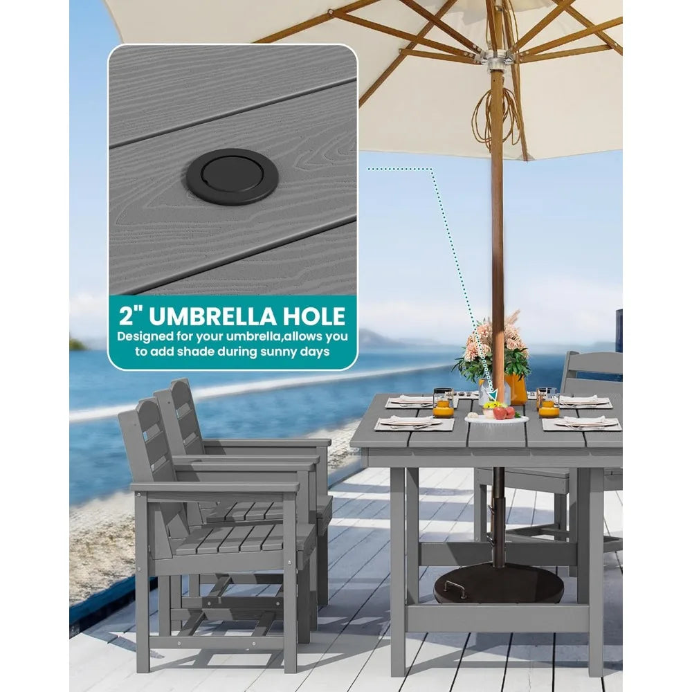 Outdoor Dining Table Set for 7-Piece with Umbrella Hole Cut-Out