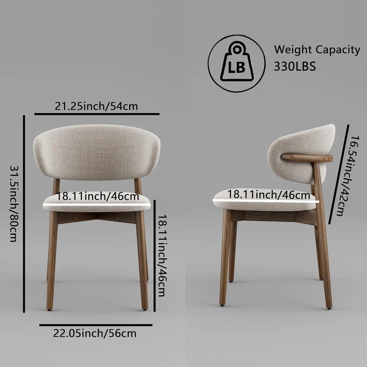 Modern Upholstered Solid Wood Dining Chairs with Curved Backrest