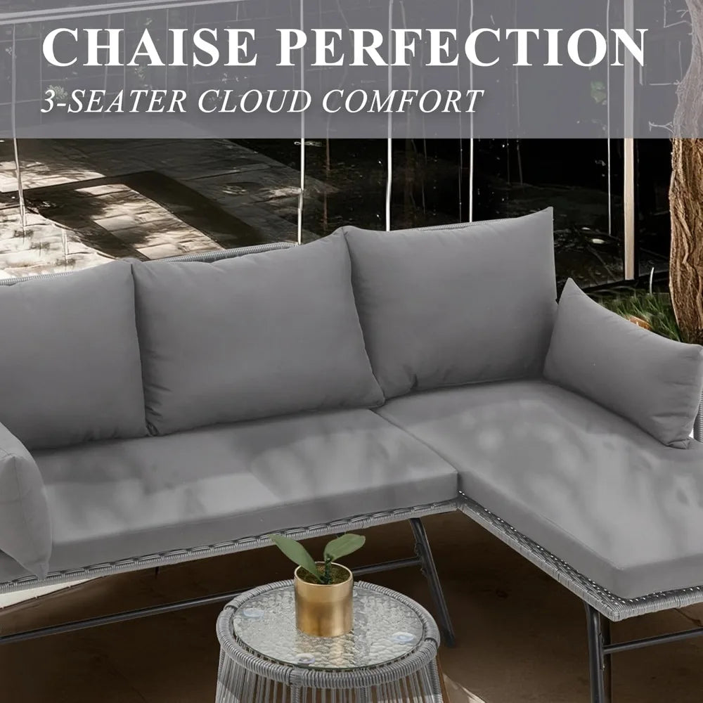 Outdoor Patio Furniture Set with Thick Cushions and Glass Coffee Table