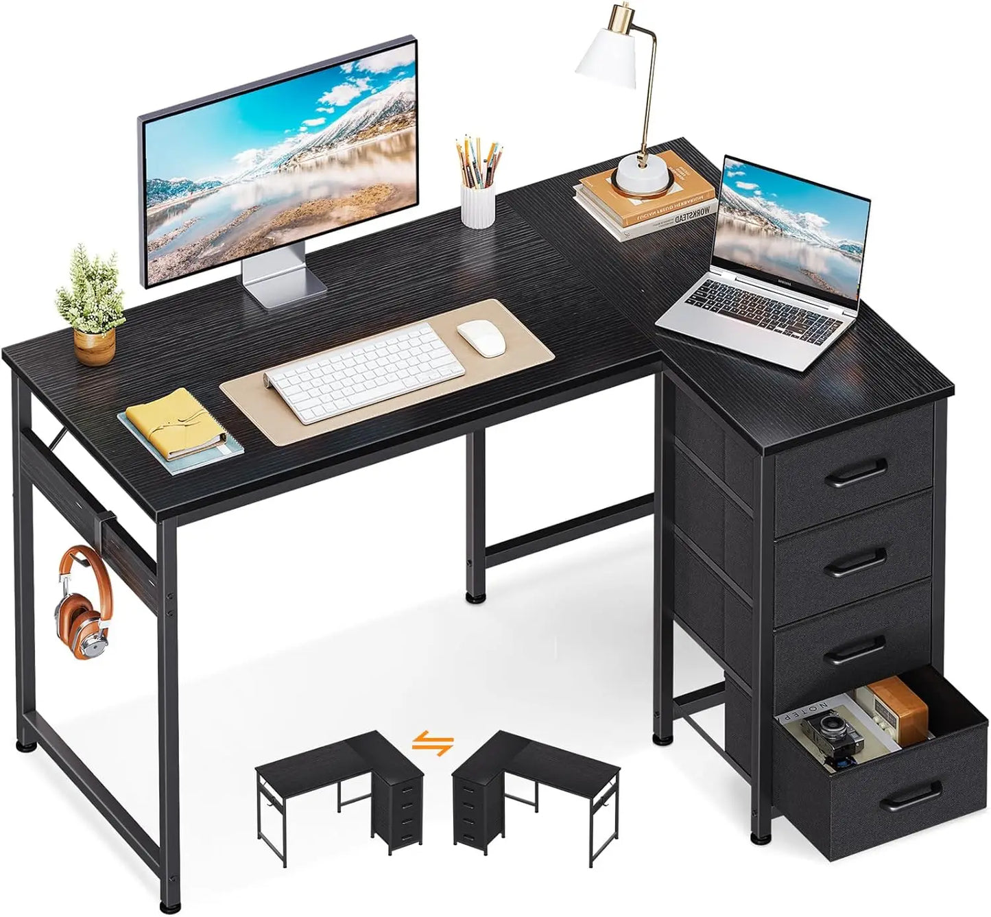 L Shaped Reversible Study Desk
