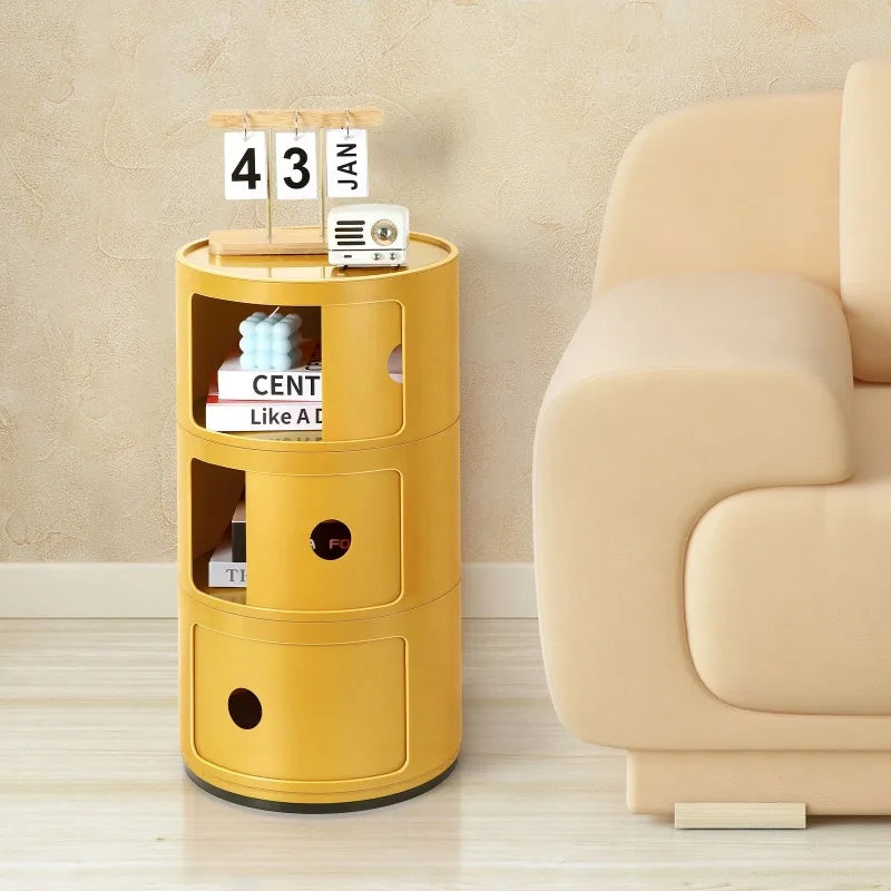 Round Bedside Nightstand Storage Unit