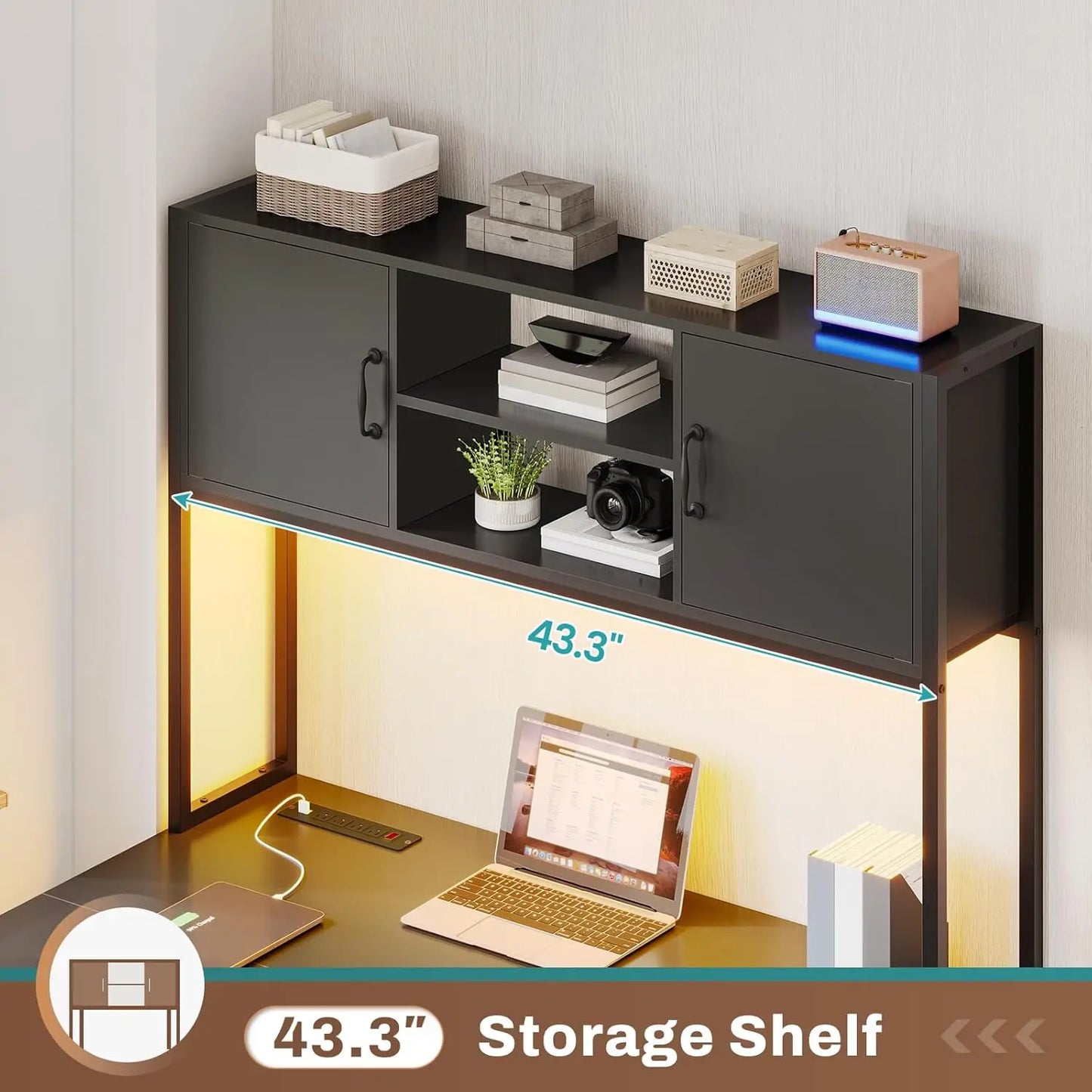 Reversible L Shaped Computer Desk with Fabric Drawers and Power Outlet