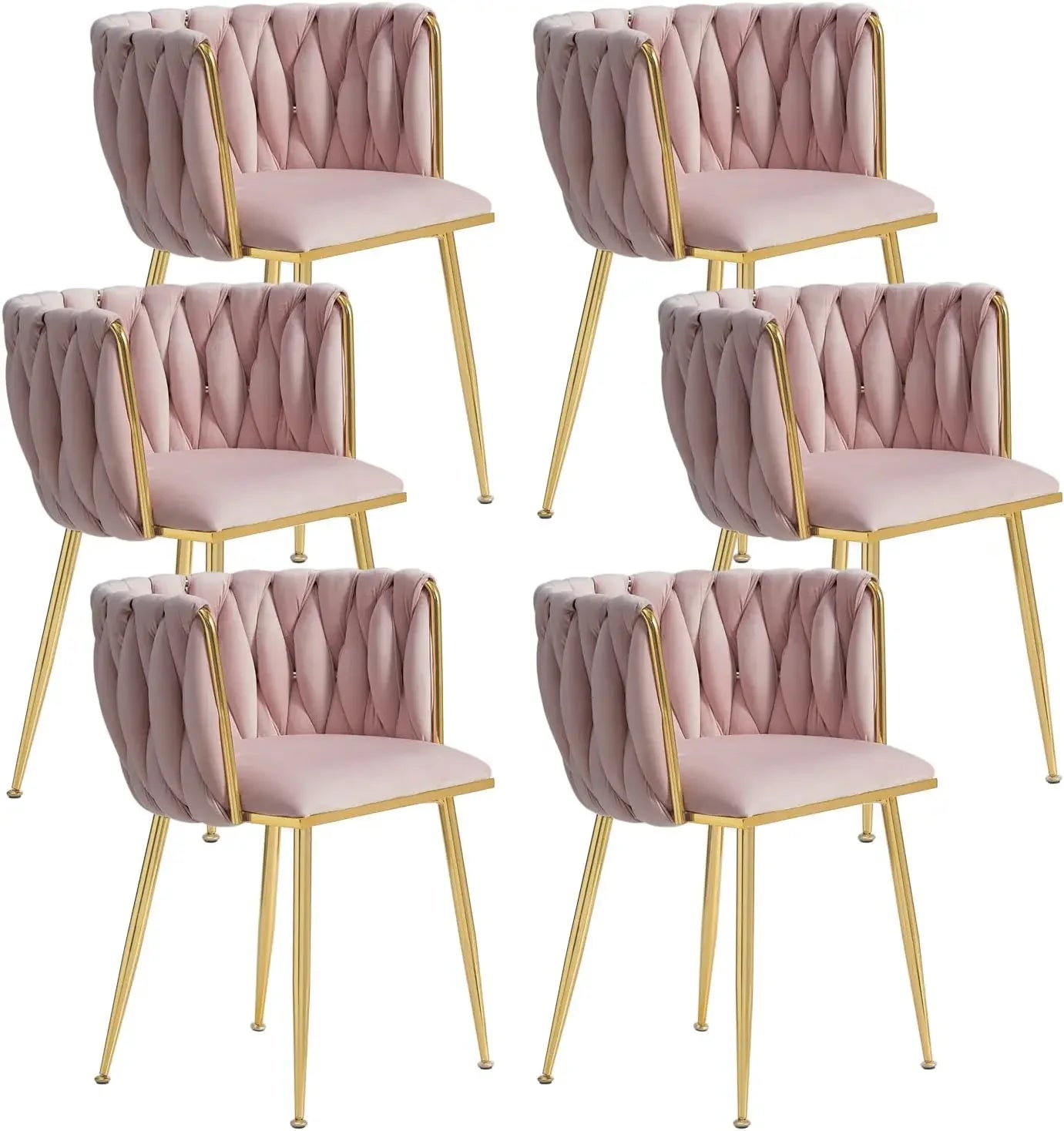 Dining Room Woven Velvet Upholstered Chairs with Golden Metal Legs