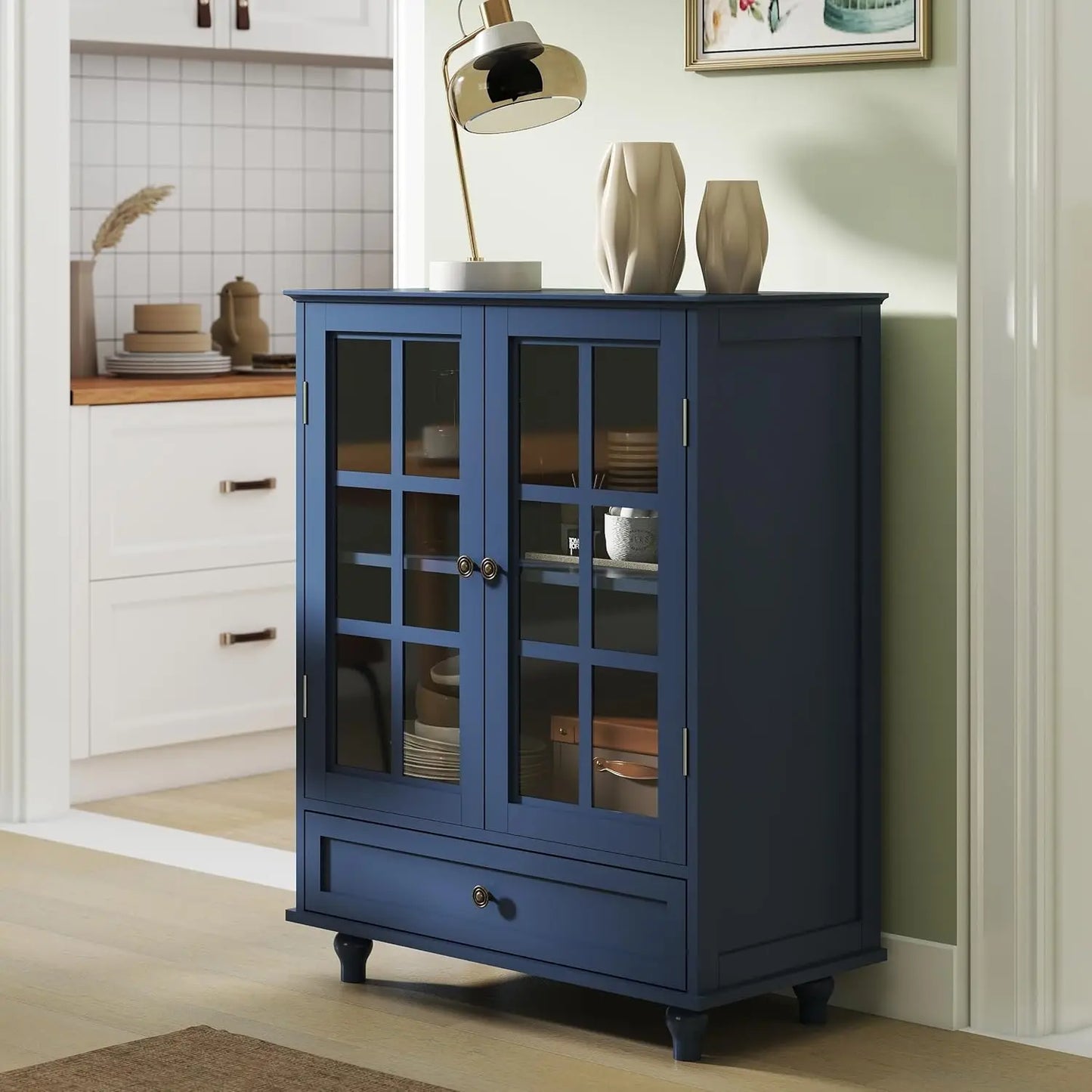 Buffet Cabinet with Glass Doors and Drawer